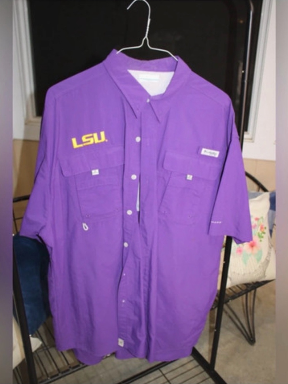 Columbia pfg LSU Fishing Shirt 2xt Purple Short Sleeve Vented Performance